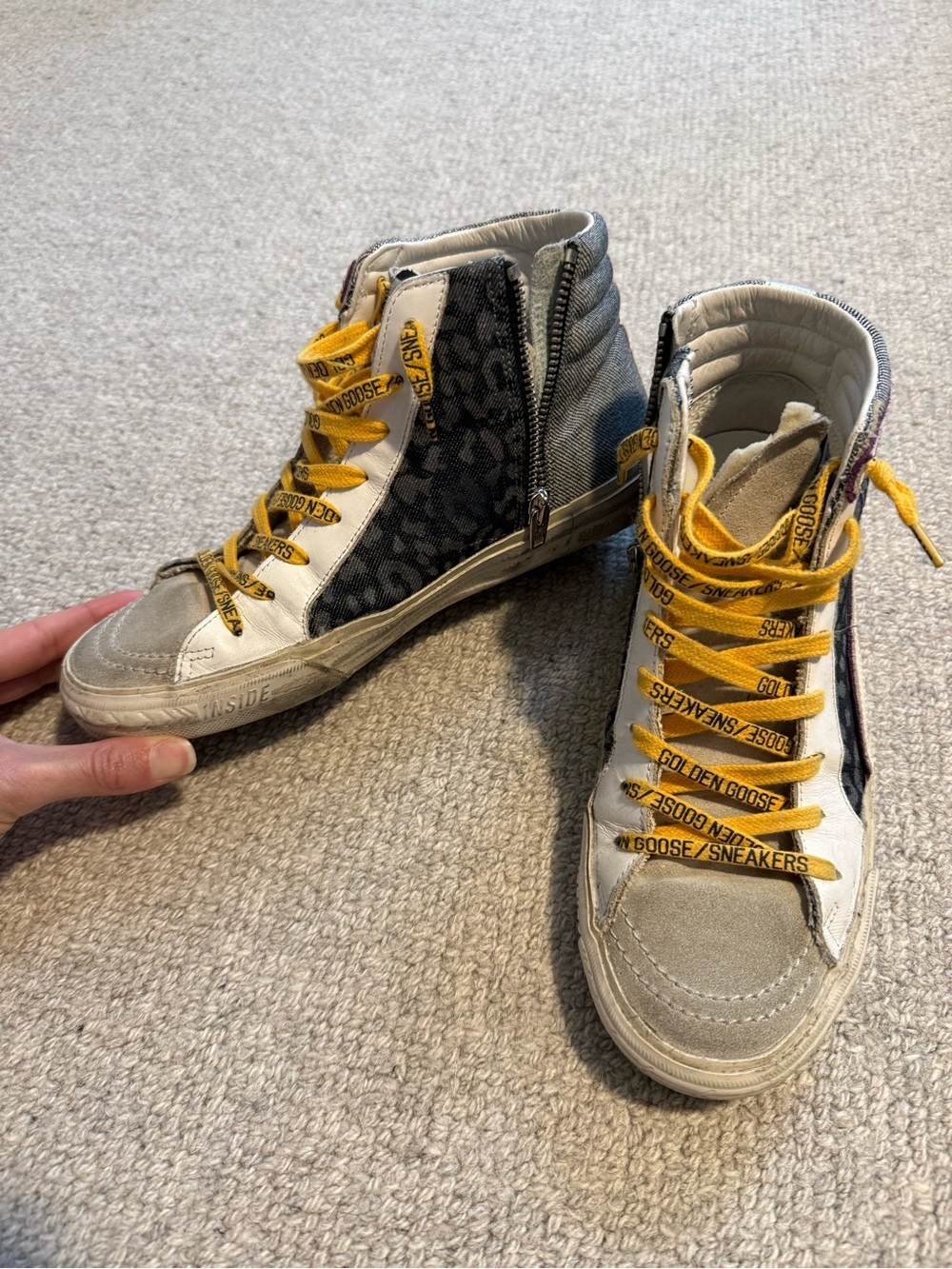Limited Edition**Golden Goose High-Top Sneakers in Beige, Black & Yellow